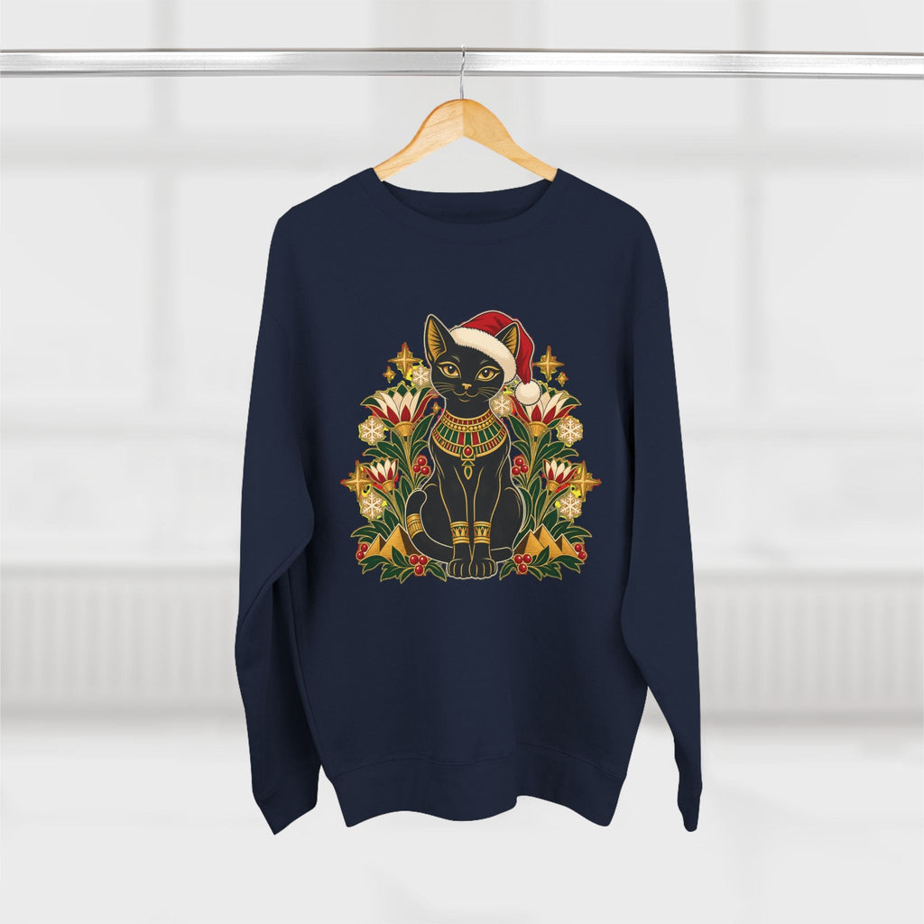 Christmas Black Cat Crewneck Sweatshirt – Festive Egyptian Cat Holiday Pullover Printify