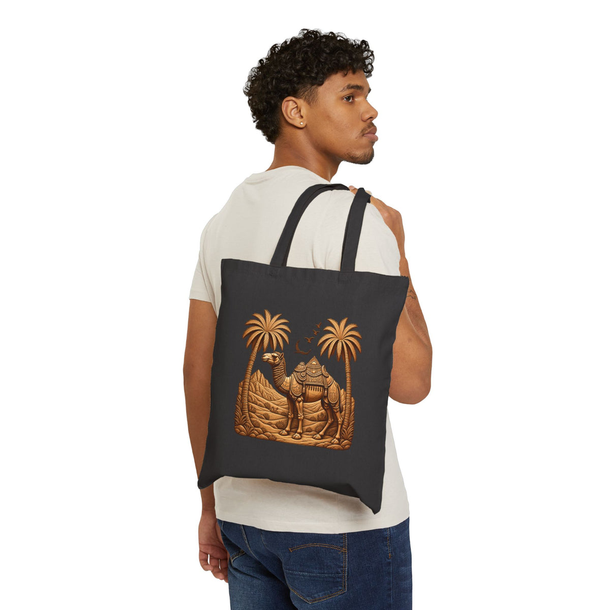 Camel Desert Tote Bag — Boho Palm Tree Canvas Tote Printify