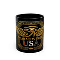 Pharaohs Pride USA black ceramic mug with Eye of Horus and gold accents
