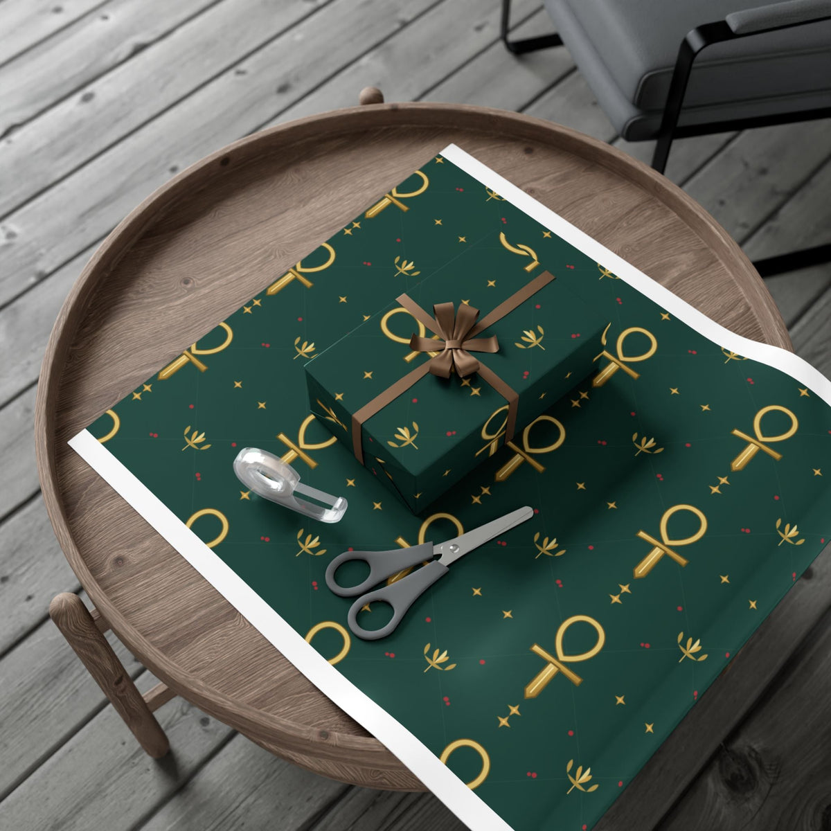 Golden Ankh Christmas Wrapping Paper | Egyptian Heritage Gift Wrap Printify