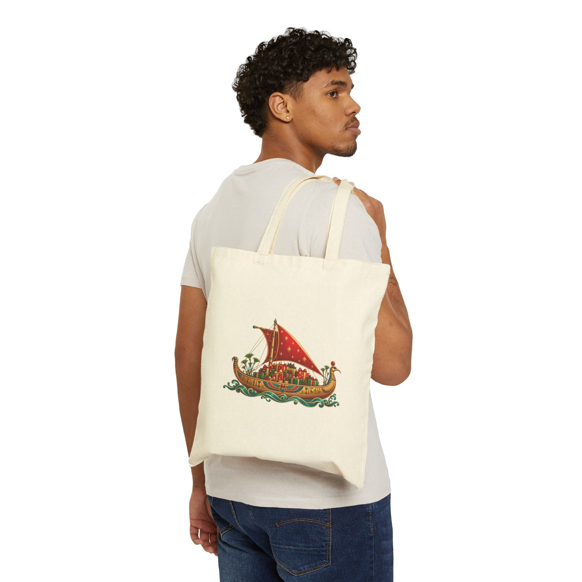Egyptian Nile Christmas Sailboat Canvas Tote Bag Printify