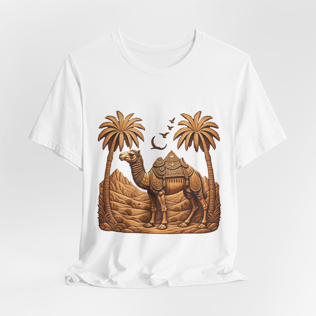 Camel Oasis T-Shirt — Egyptian Desert Palm Graphic Tee Printify