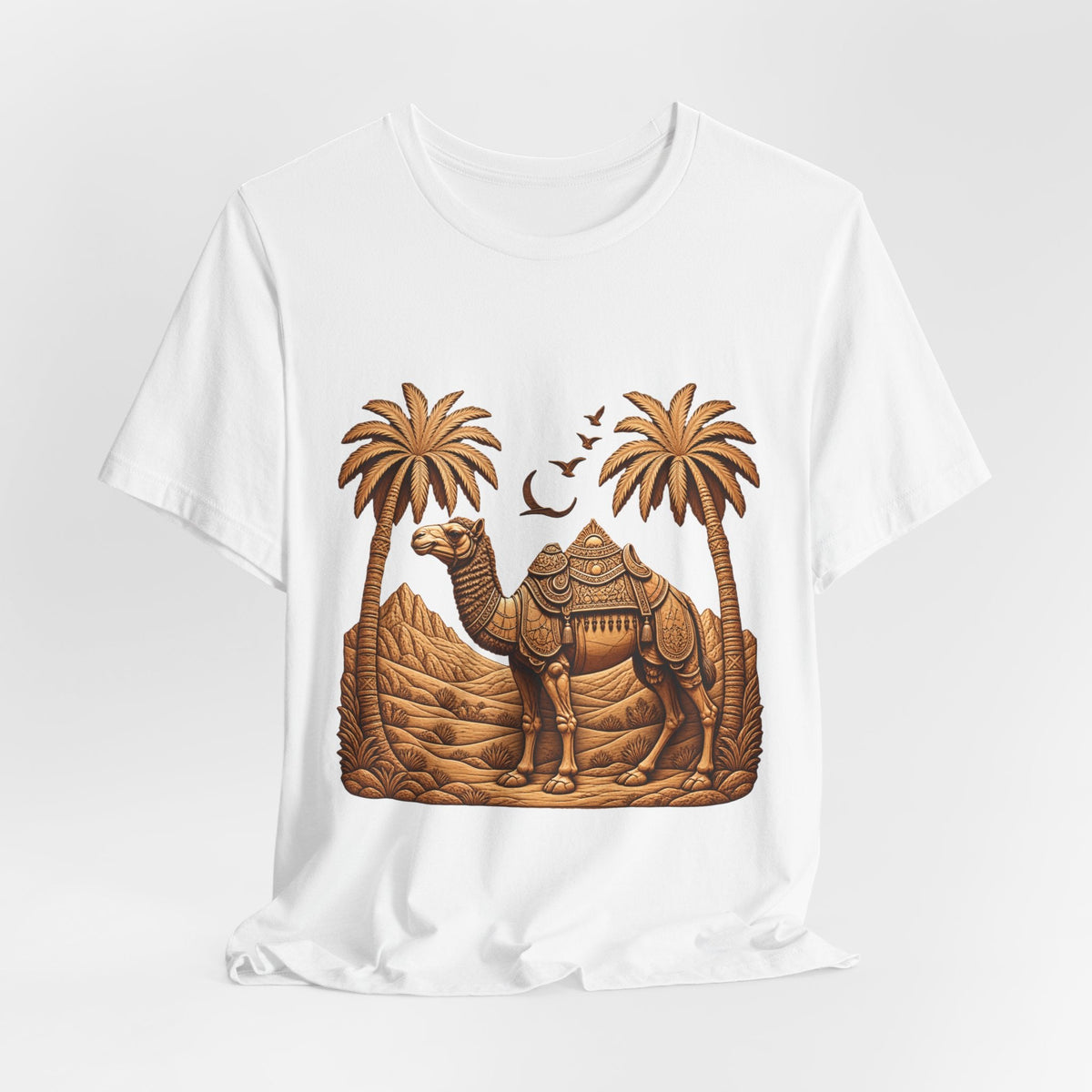 Camel Oasis T-Shirt — Egyptian Desert Palm Graphic Tee Printify