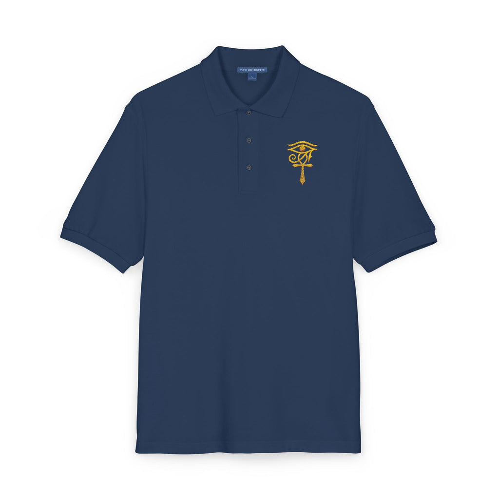 Unisex polo with gold Eye of Horus and ankh embroidery