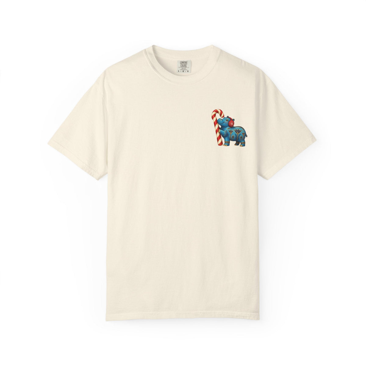 Blue Egyptian Hippo Christmas T-Shirt — Candy Cane Holiday Printify