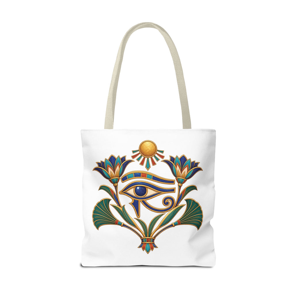 Eye of Horus and lotus Egyptian heritage all-over print tote bag