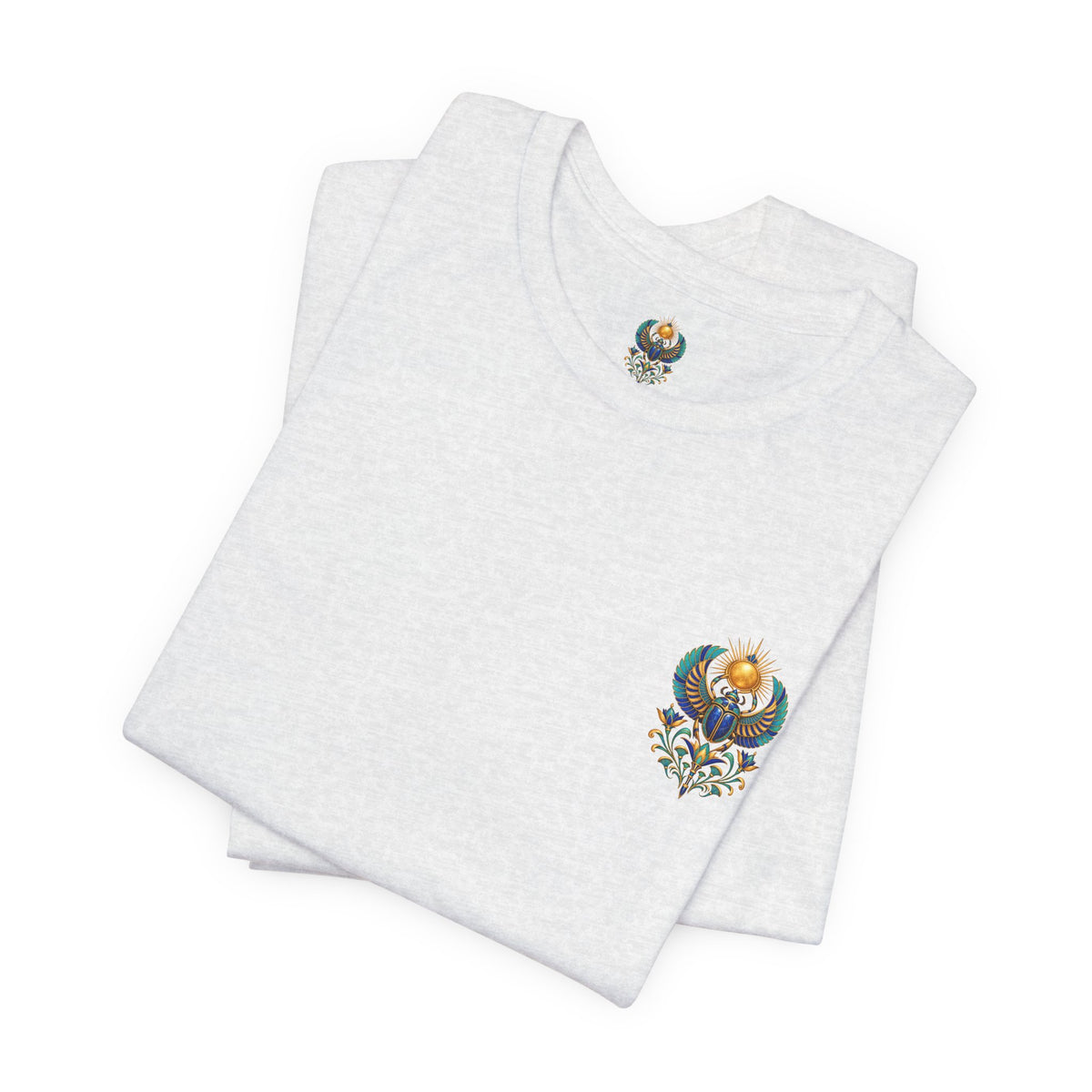 Scarabs & Sun Egyptian Scarab T-Shirt — Golden Sunback Graphic Tee Printify