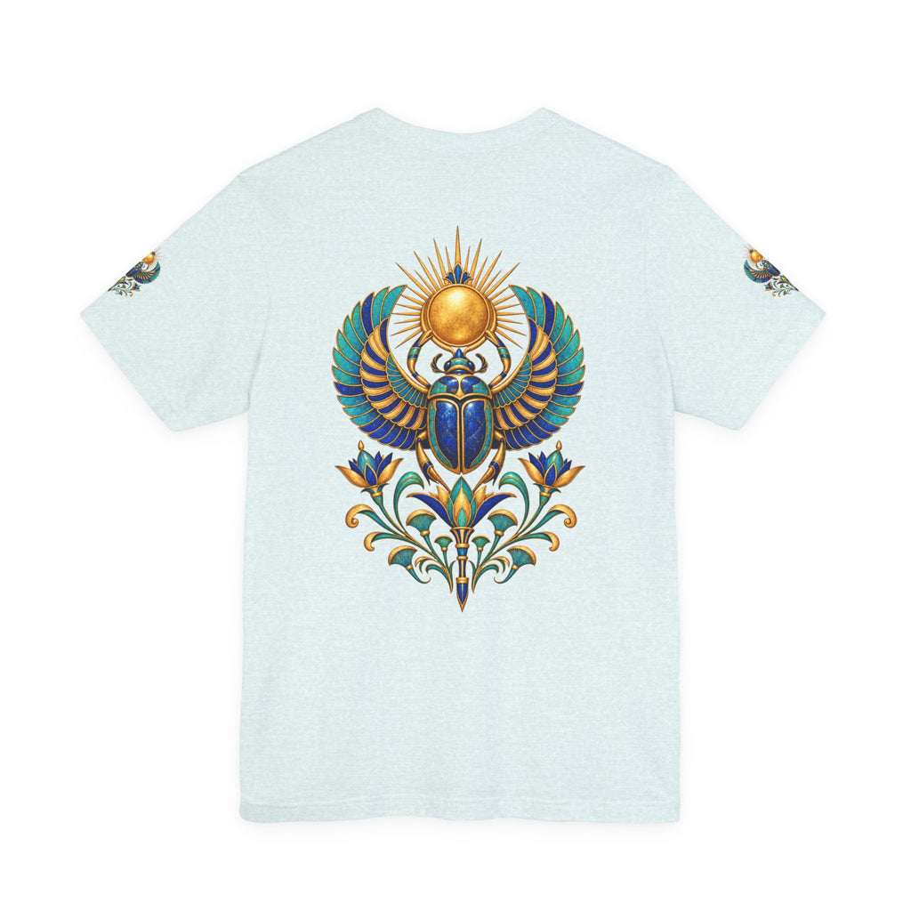 Scarabs & Sun Egyptian Scarab T-Shirt — Golden Sunback Graphic Tee Printify