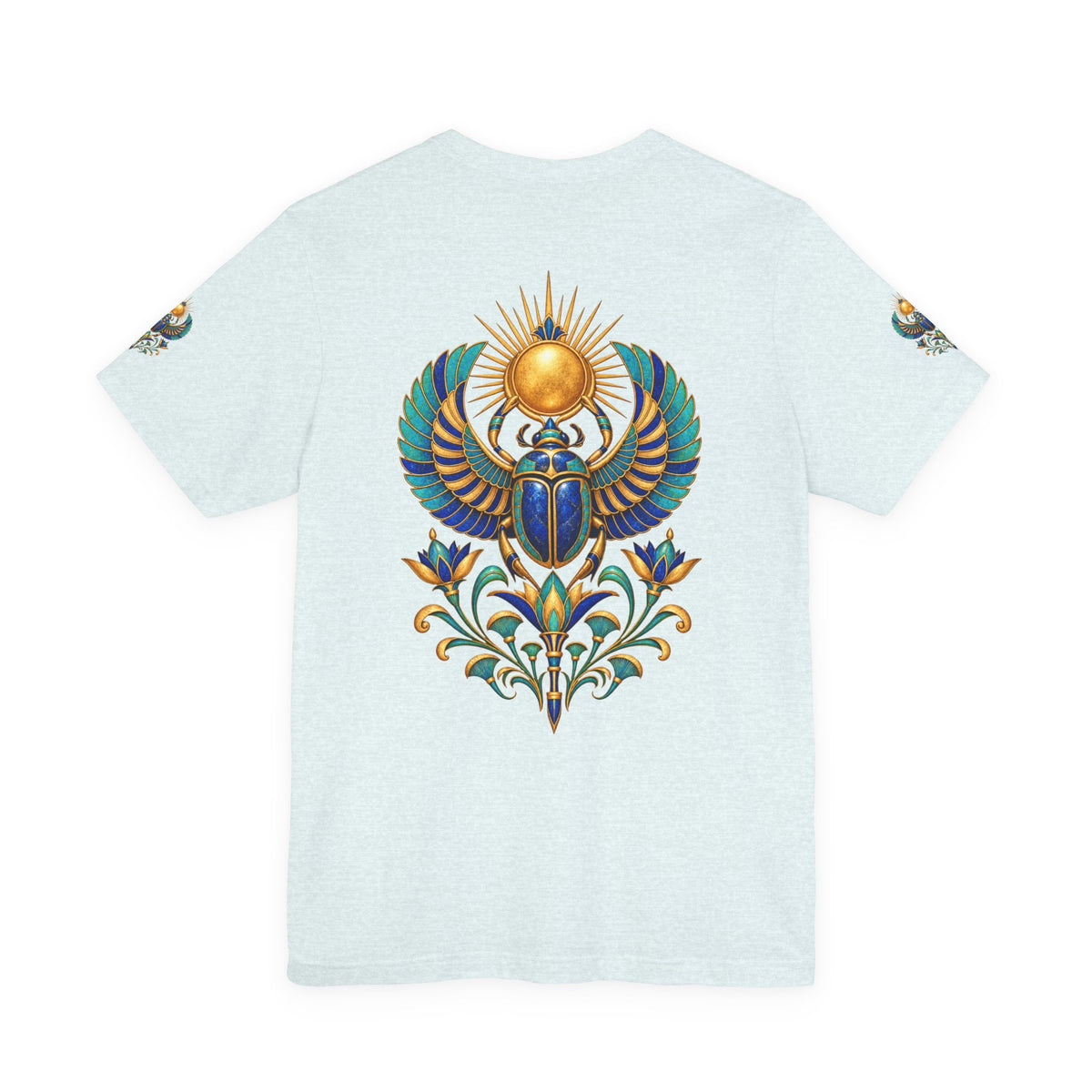 Scarabs & Sun Egyptian Scarab T-Shirt — Golden Sunback Graphic Tee Printify