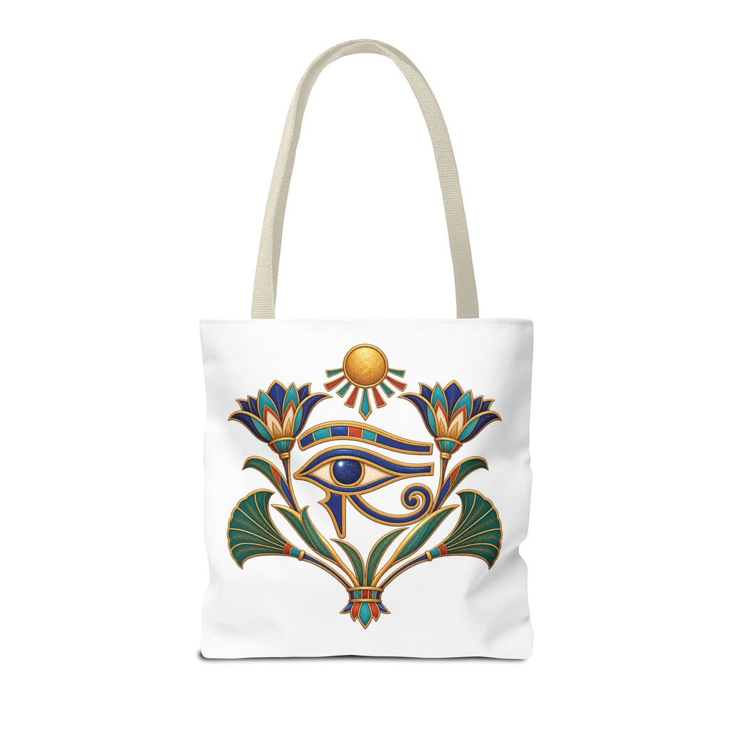 Eye of Horus and lotus Egyptian heritage all-over print tote bag