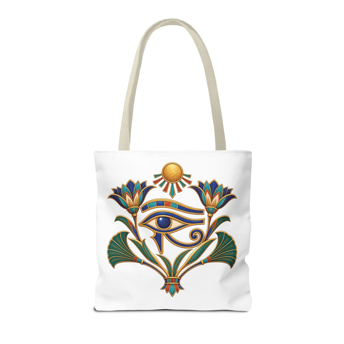 Eye of Horus and lotus Egyptian heritage all-over print tote bag