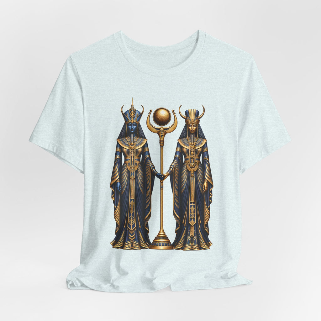 Egyptian Goddess Duo T-Shirt — Ankh & Sun Staff Graphic Tee Printify