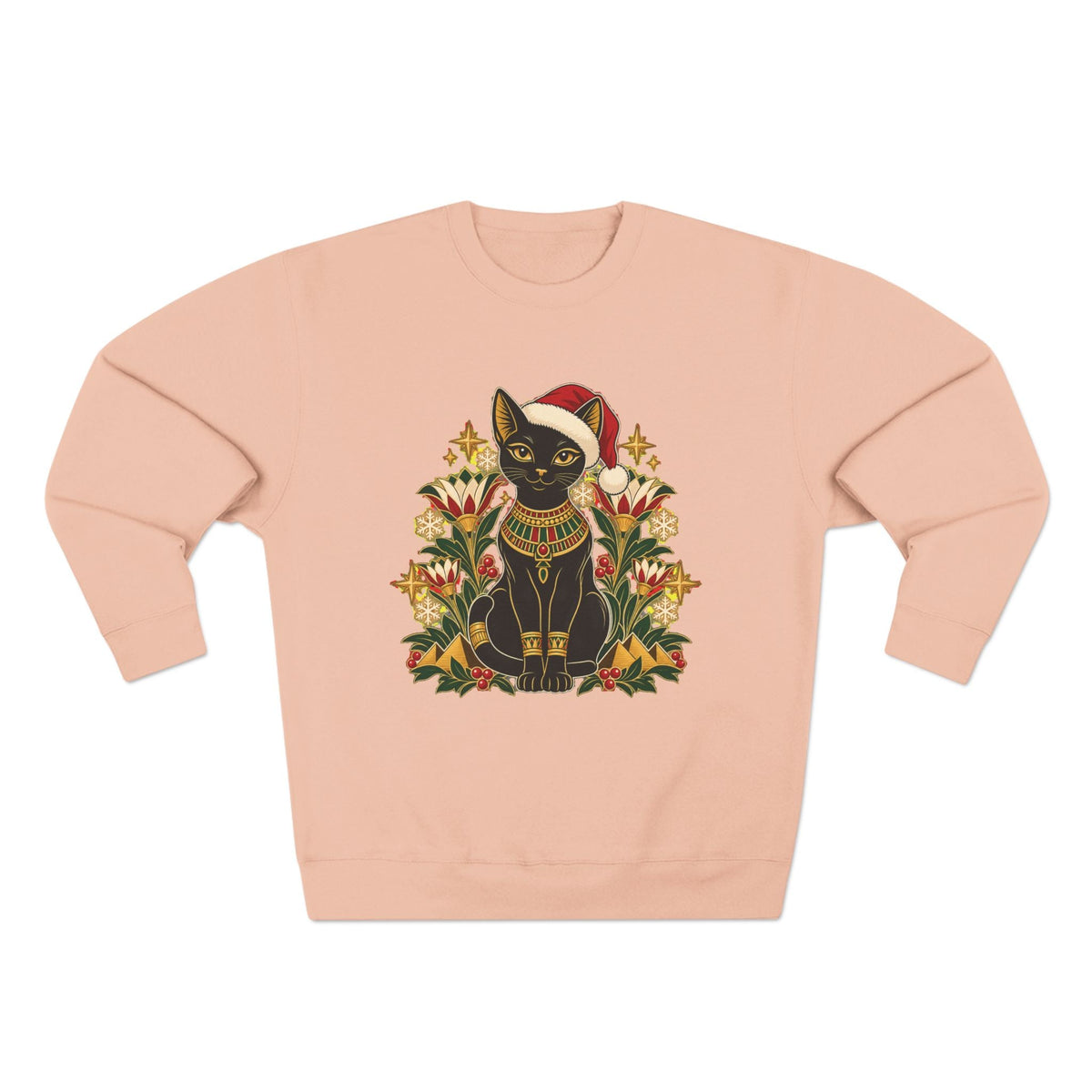 Christmas Black Cat Crewneck Sweatshirt – Festive Egyptian Cat Holiday Pullover Printify