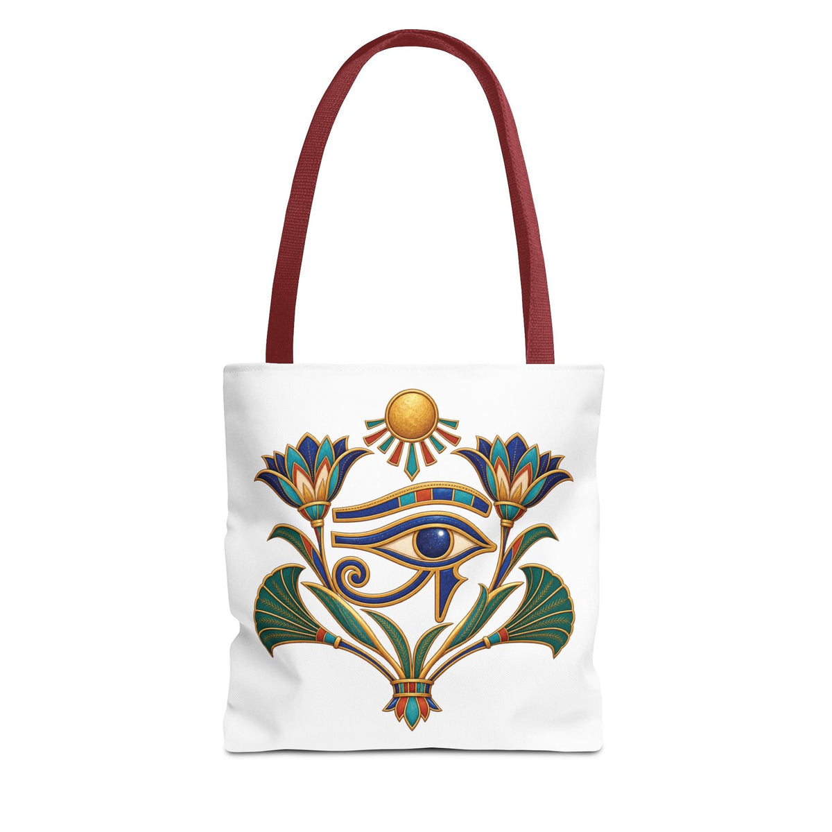 Eye of Horus and lotus Egyptian heritage all-over print tote bag