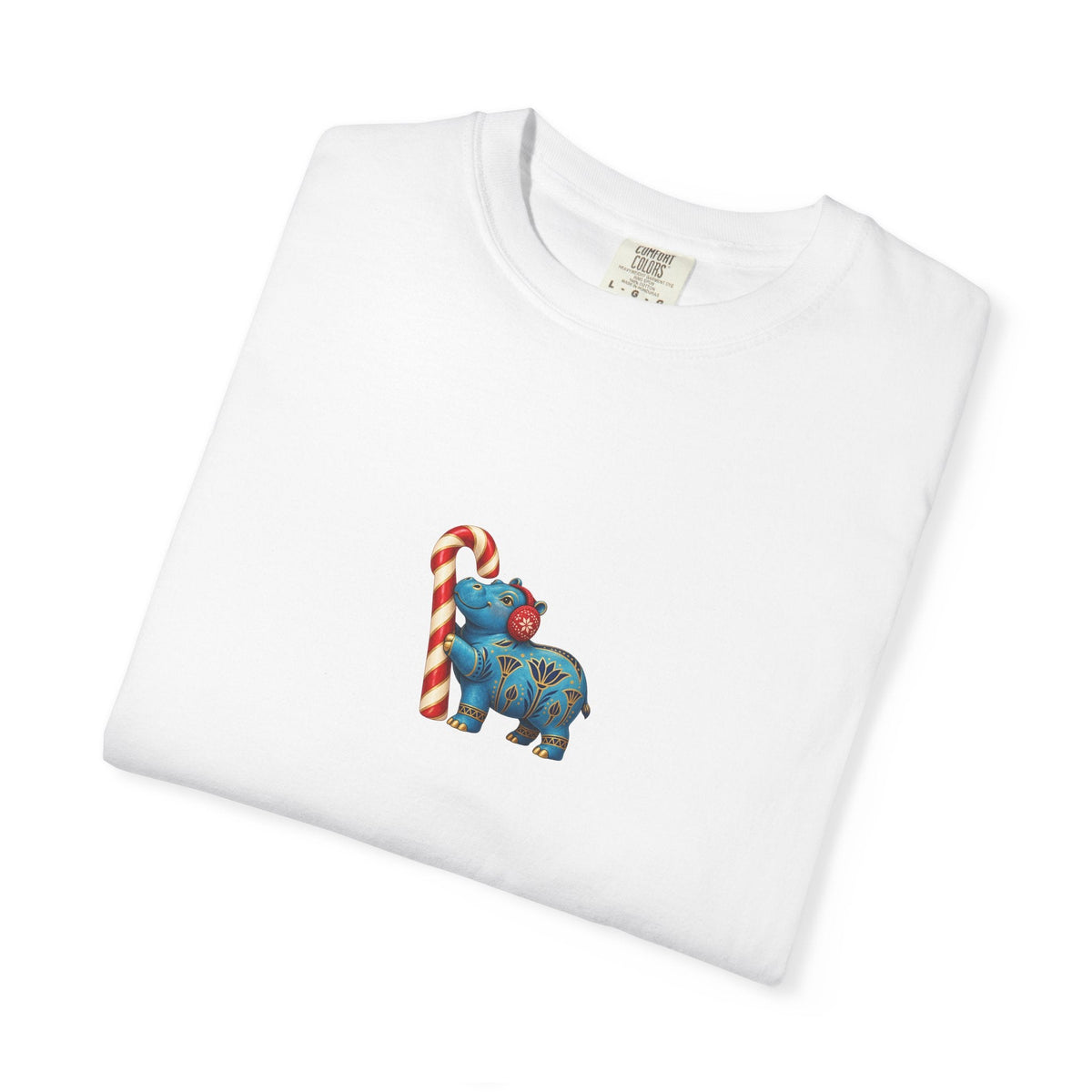 Blue Egyptian Hippo Christmas T-Shirt — Candy Cane Holiday Printify