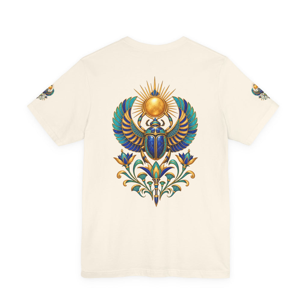 Scarabs & Sun Egyptian Scarab T-Shirt — Golden Sunback Graphic Tee Printify