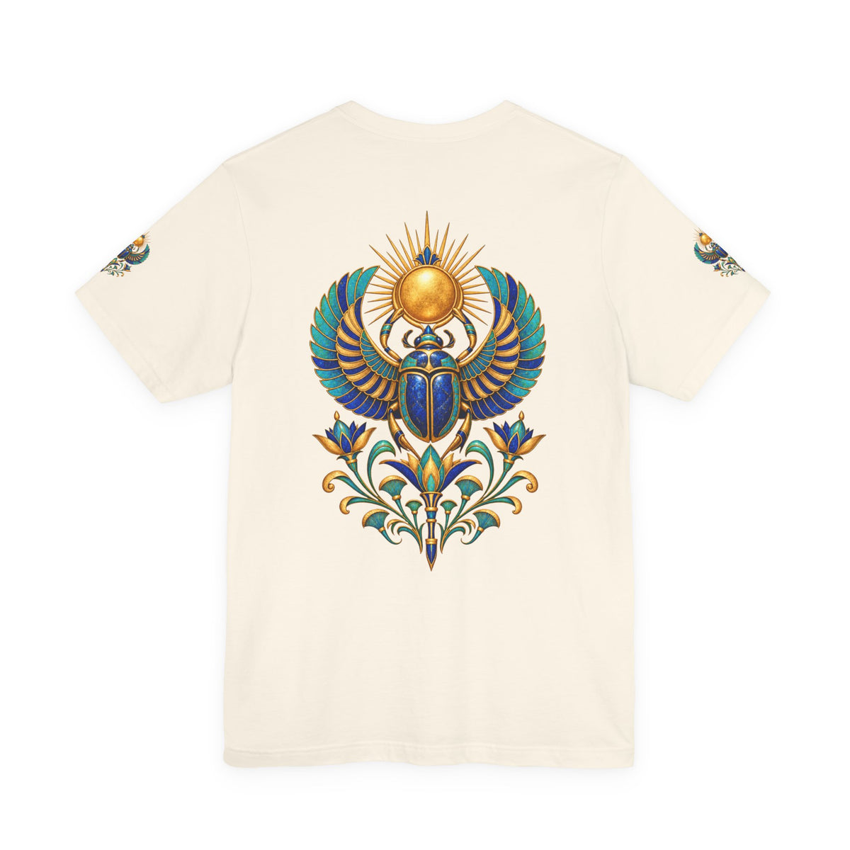 Scarabs & Sun Egyptian Scarab T-Shirt — Golden Sunback Graphic Tee Printify