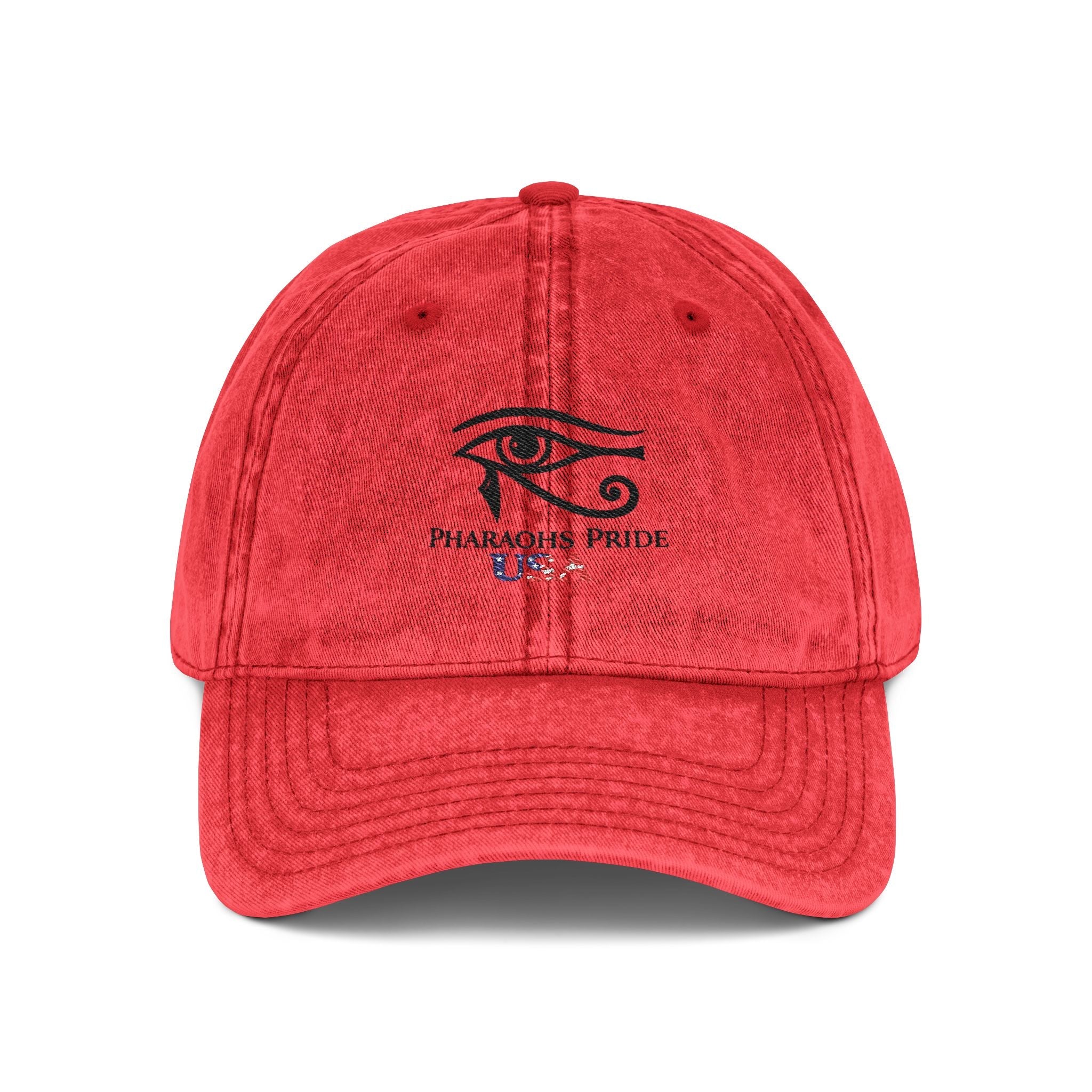 Pharaohs Pride USA embroidered vintage cotton cap with washed cotton twill and adjustable snap buckle