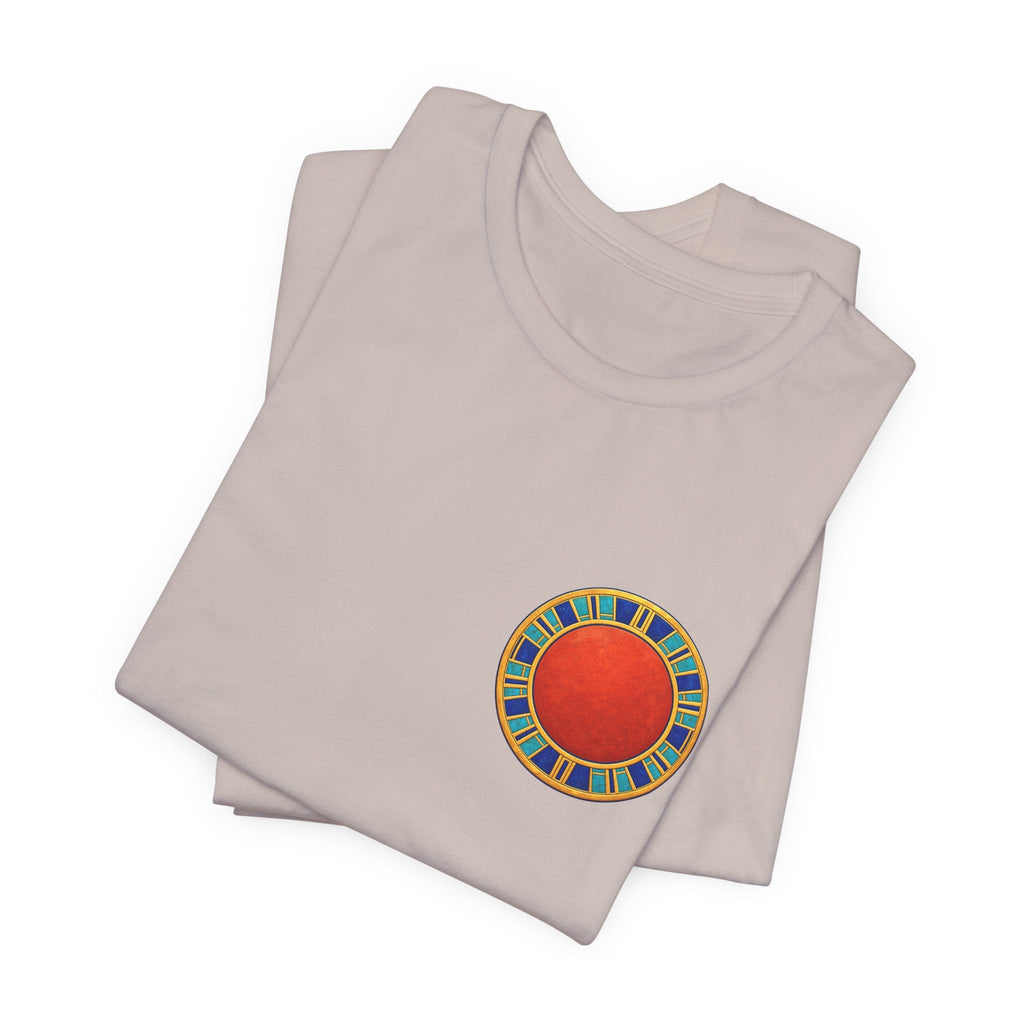 Unisex T-shirt with red Egyptian sun disk chest graphic