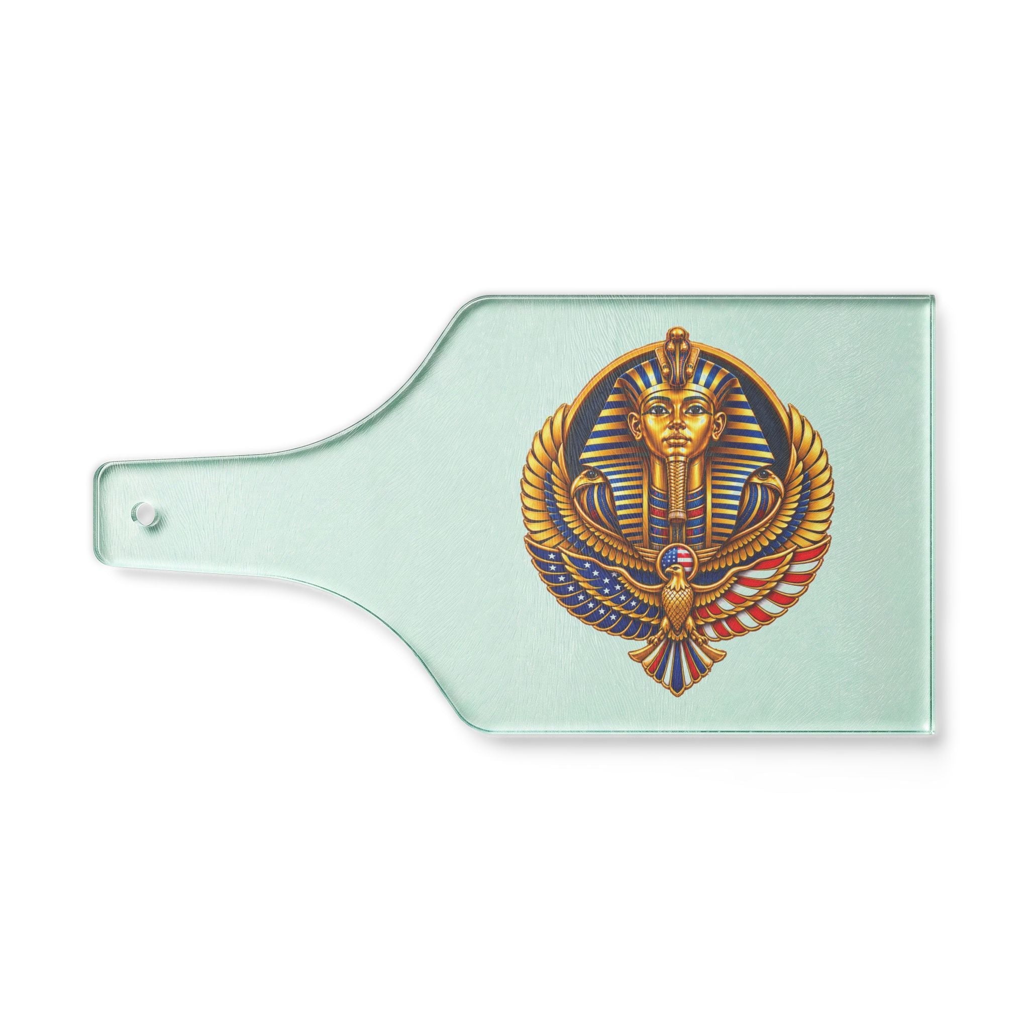 Wine bottle shaped tempered glass cutting board with whorled texture and personalized design
