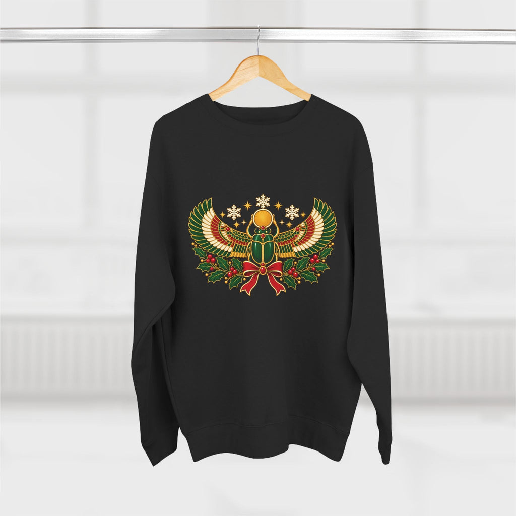 Egyptian Scarab Holiday Sweatshirt — Festive Scarab & Wreath Crewneck Printify