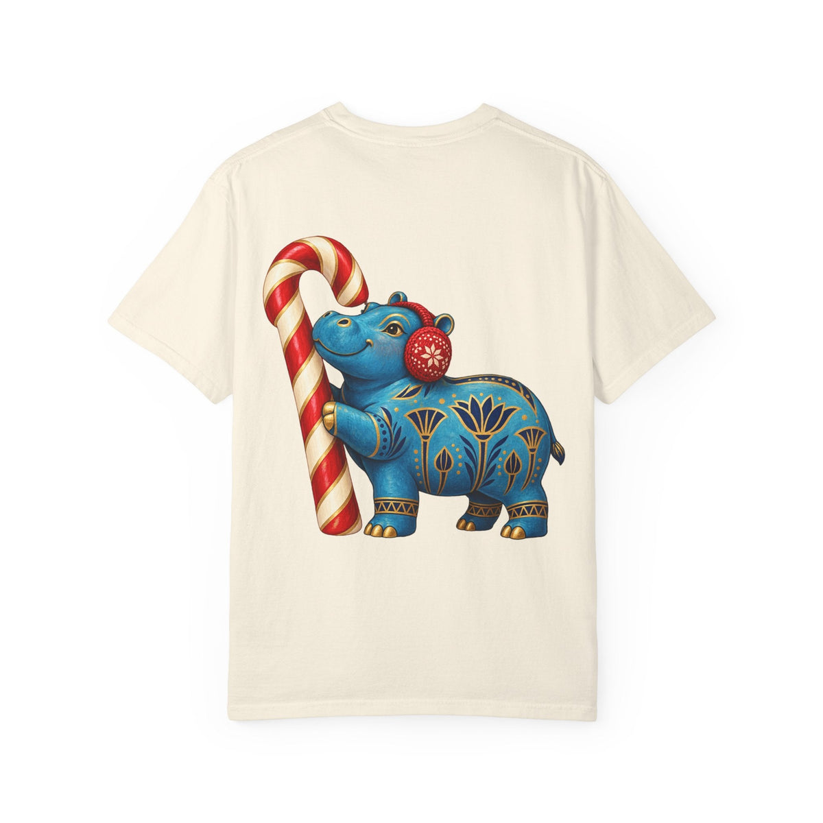Blue Egyptian Hippo Christmas T-Shirt — Candy Cane Holiday Printify