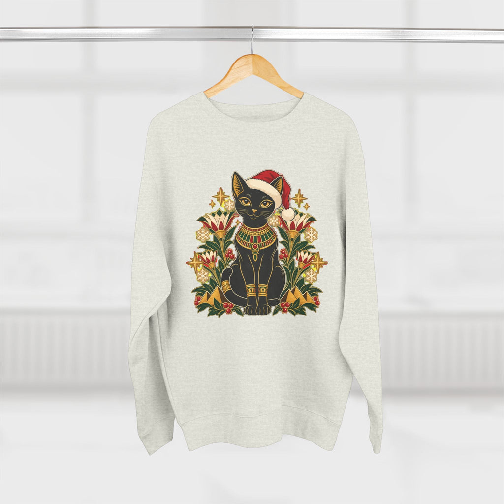 Christmas Black Cat Crewneck Sweatshirt – Festive Egyptian Cat Holiday Pullover Printify