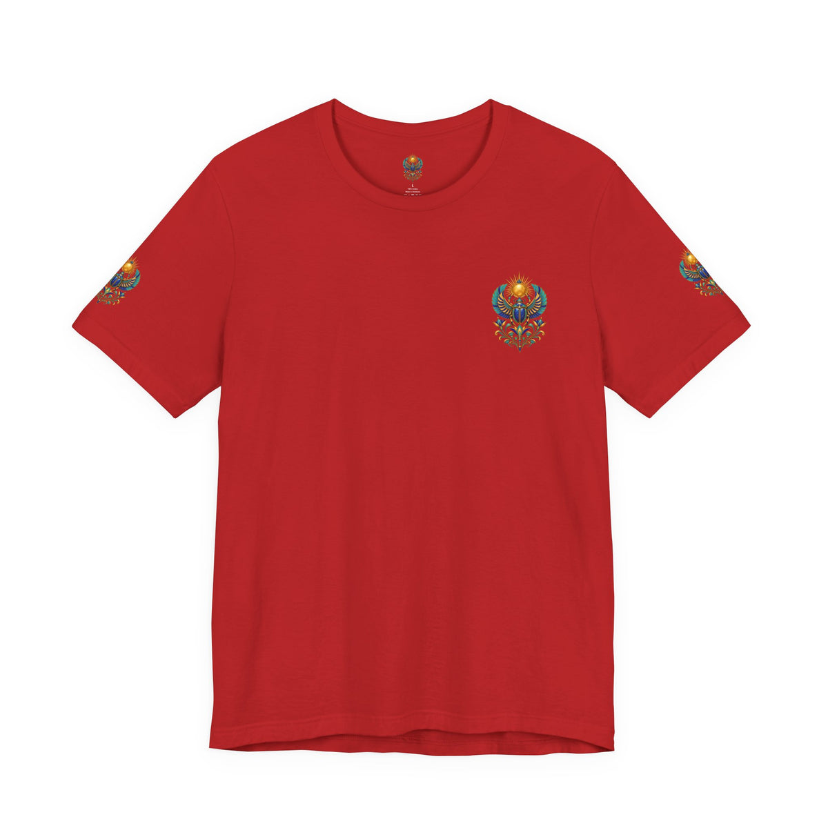 Scarabs & Sun Egyptian Scarab T-Shirt — Golden Sunback Graphic Tee Printify