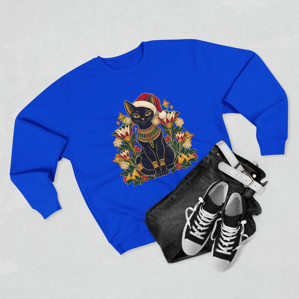 Christmas Black Cat Crewneck Sweatshirt – Festive Egyptian Cat Holiday Pullover Printify