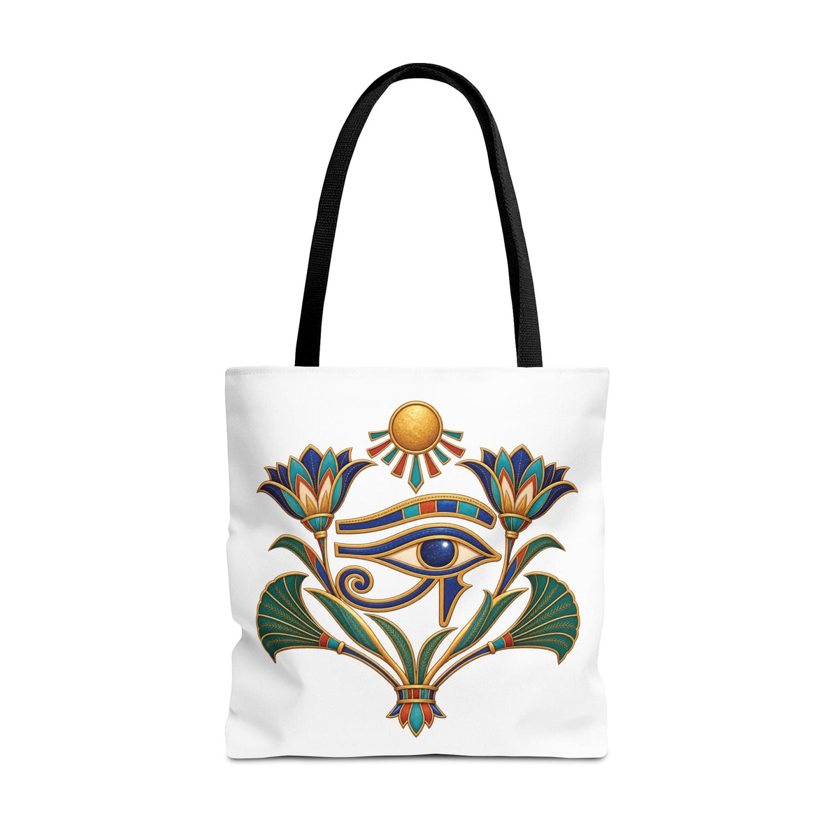Eye of Horus and lotus Egyptian heritage all-over print tote bag