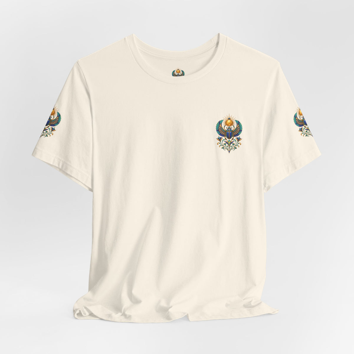 Scarabs & Sun Egyptian Scarab T-Shirt — Golden Sunback Graphic Tee Printify