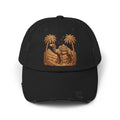 Distressed low-profile cotton cap with adjustable strap