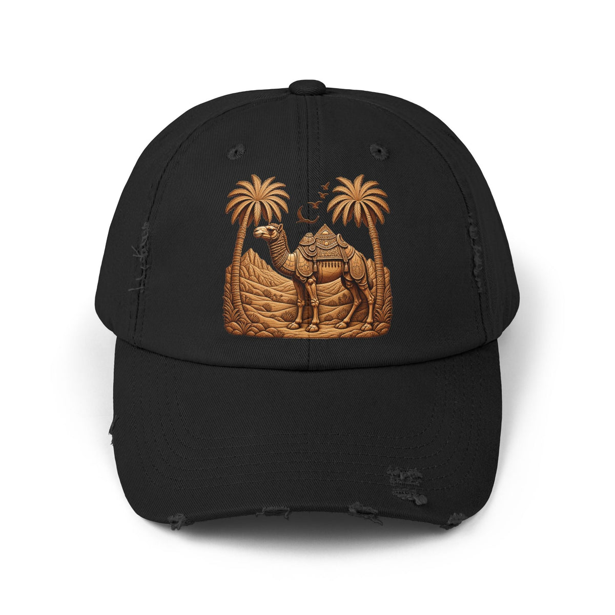 Distressed low-profile cotton cap with adjustable strap