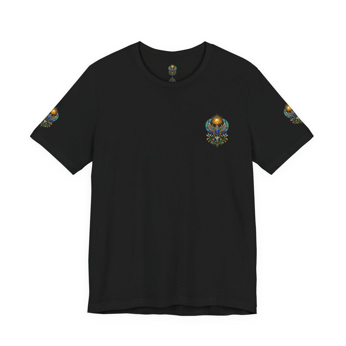 Scarabs & Sun Egyptian Scarab T-Shirt — Golden Sunback Graphic Tee Printify