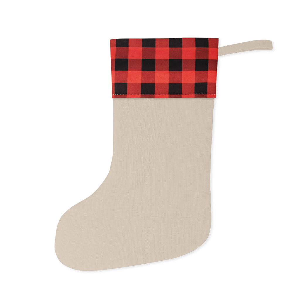 Vintage Christmas Tree Christmas Stocking, Red Buffalo Plaid Cuff Printify