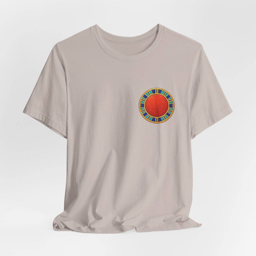 Unisex T-shirt with red Egyptian sun disk chest graphic