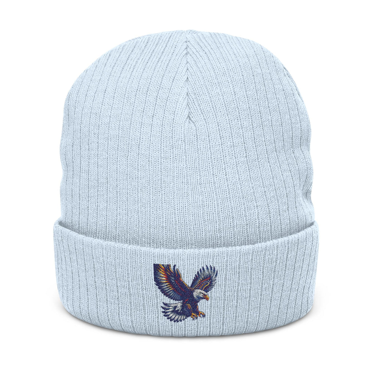 Ribbed knit beanie with embroidered eagle