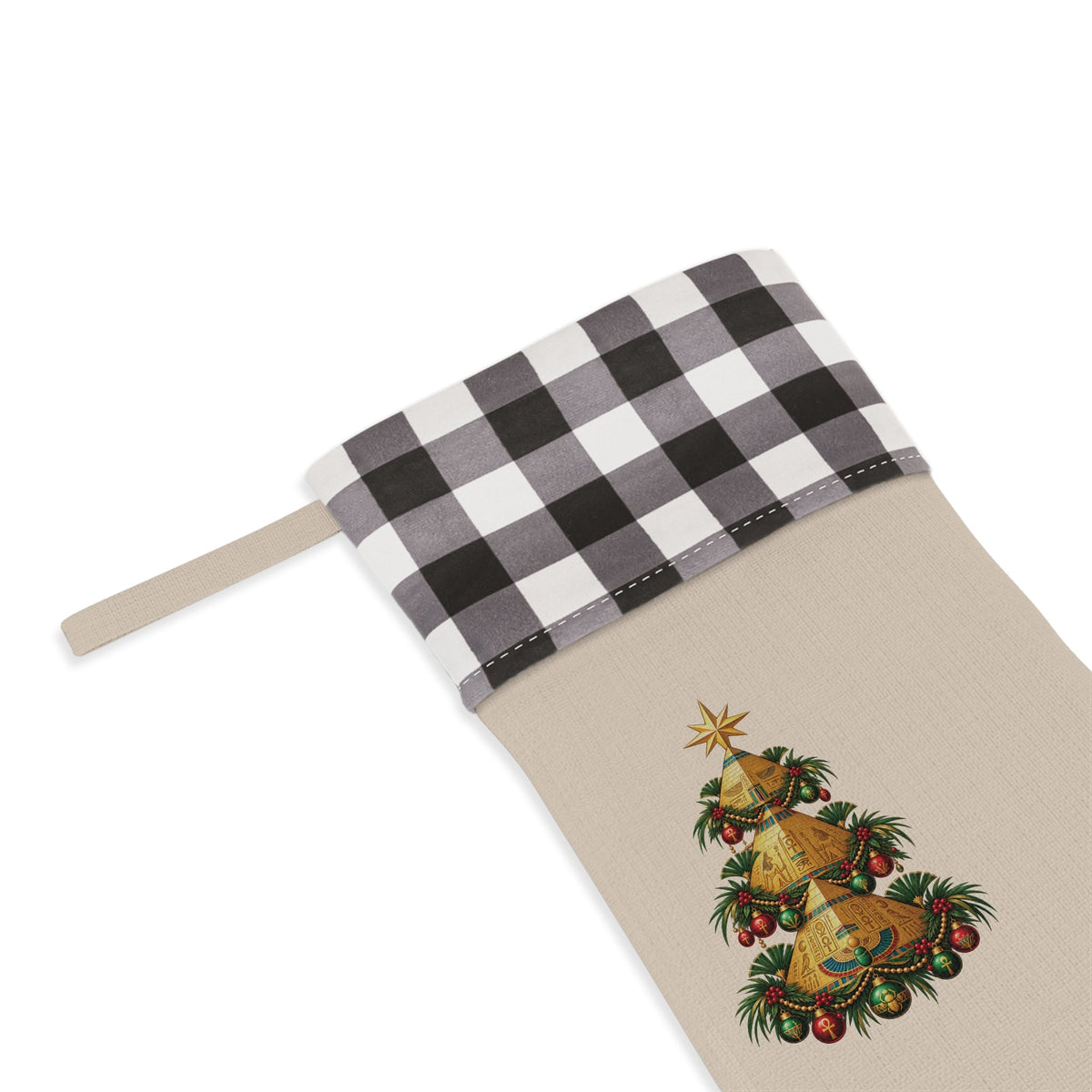 Vintage Christmas Tree Christmas Stocking, Red Buffalo Plaid Cuff Printify
