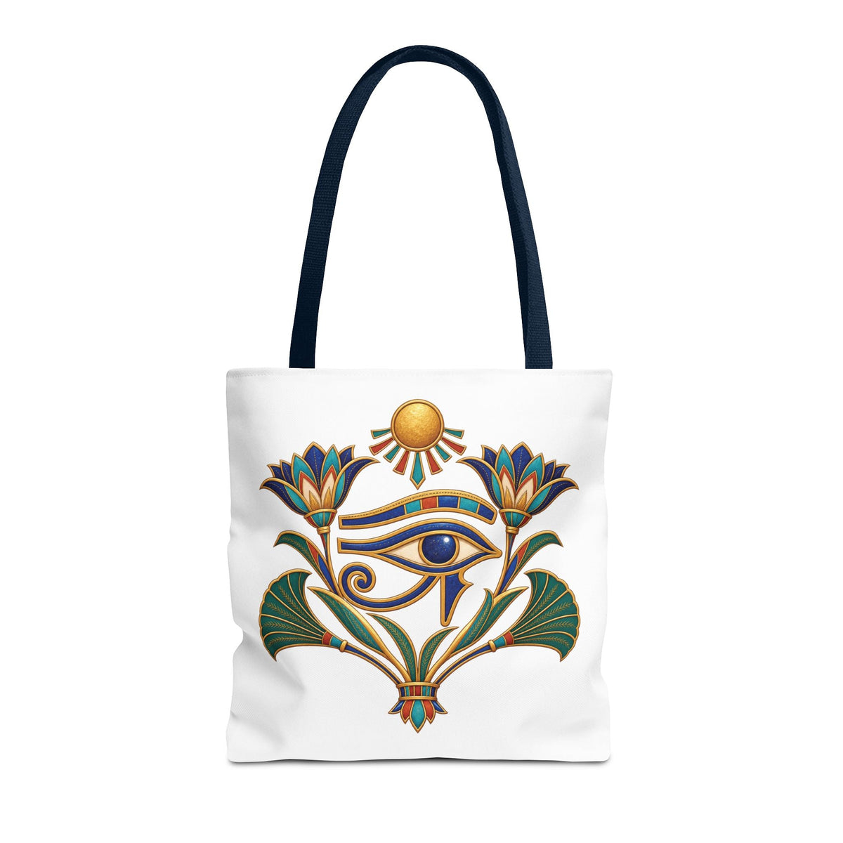 Eye of Horus and lotus Egyptian heritage all-over print tote bag