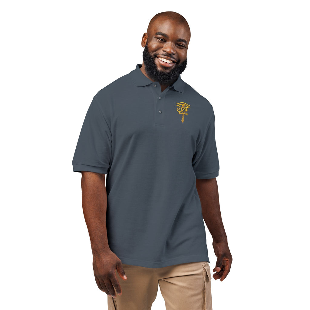 Unisex polo with gold Eye of Horus and ankh embroidery