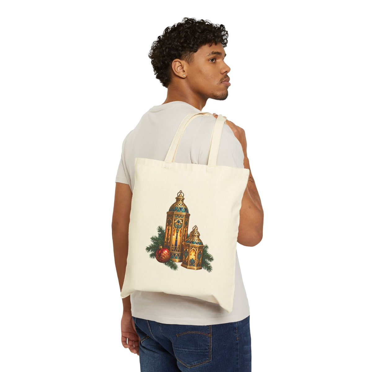 Egyptian Lanterns Christmas Canvas Tote — Festive Candlelight Printify