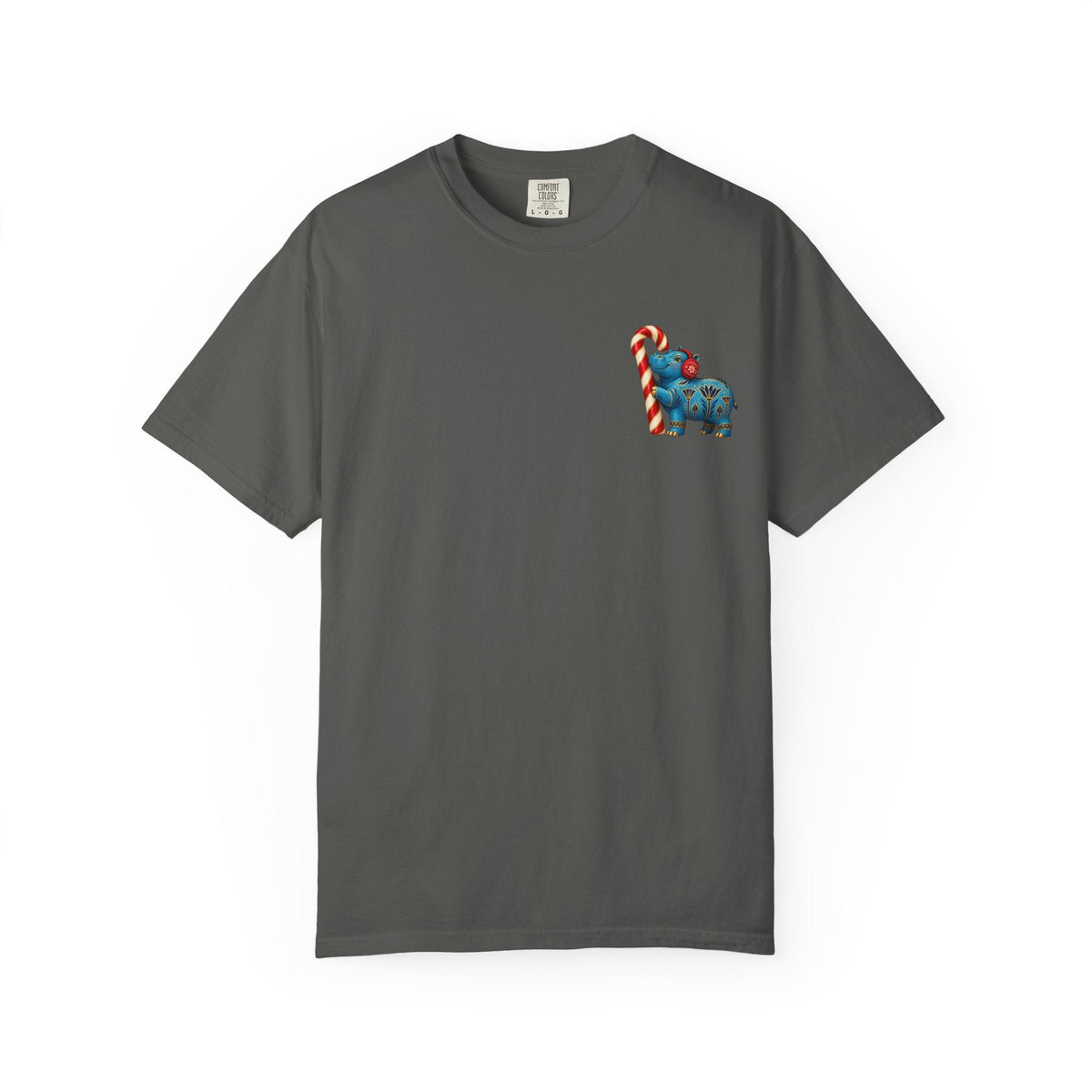 Blue Egyptian Hippo Christmas T-Shirt — Candy Cane Holiday Printify