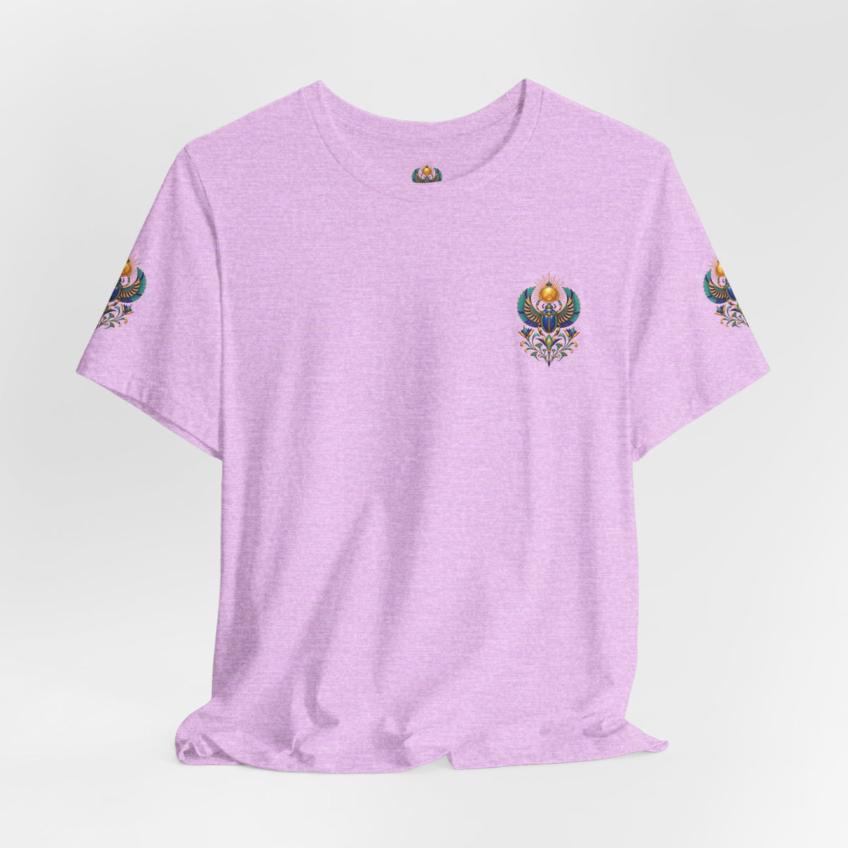Scarabs & Sun Egyptian Scarab T-Shirt — Golden Sunback Graphic Tee Printify