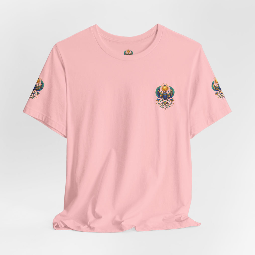 Scarabs & Sun Egyptian Scarab T-Shirt — Golden Sunback Graphic Tee Printify
