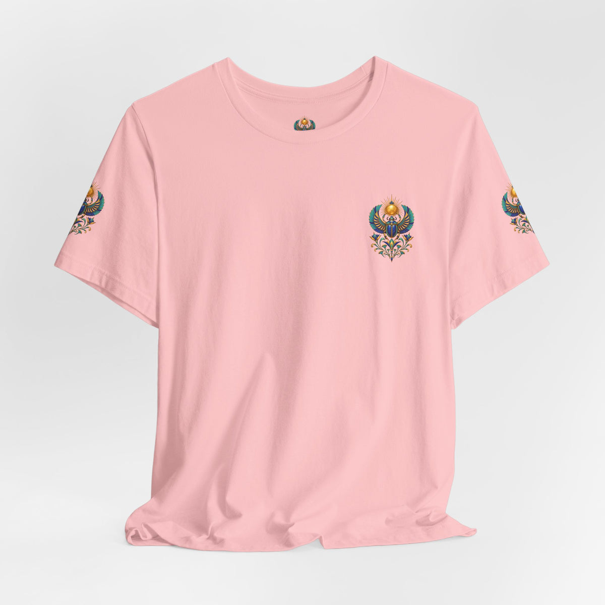 Scarabs & Sun Egyptian Scarab T-Shirt — Golden Sunback Graphic Tee Printify
