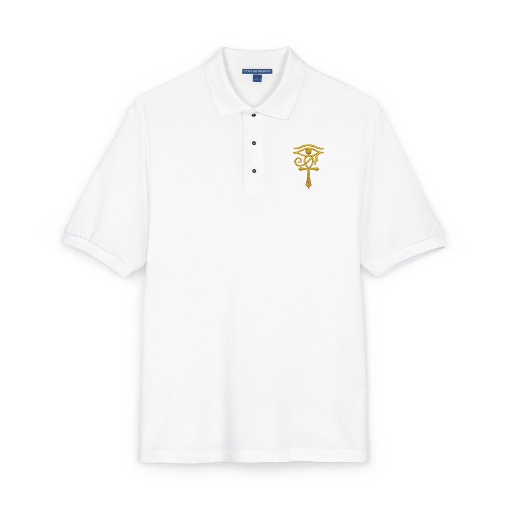 Unisex polo with gold Eye of Horus and ankh embroidery