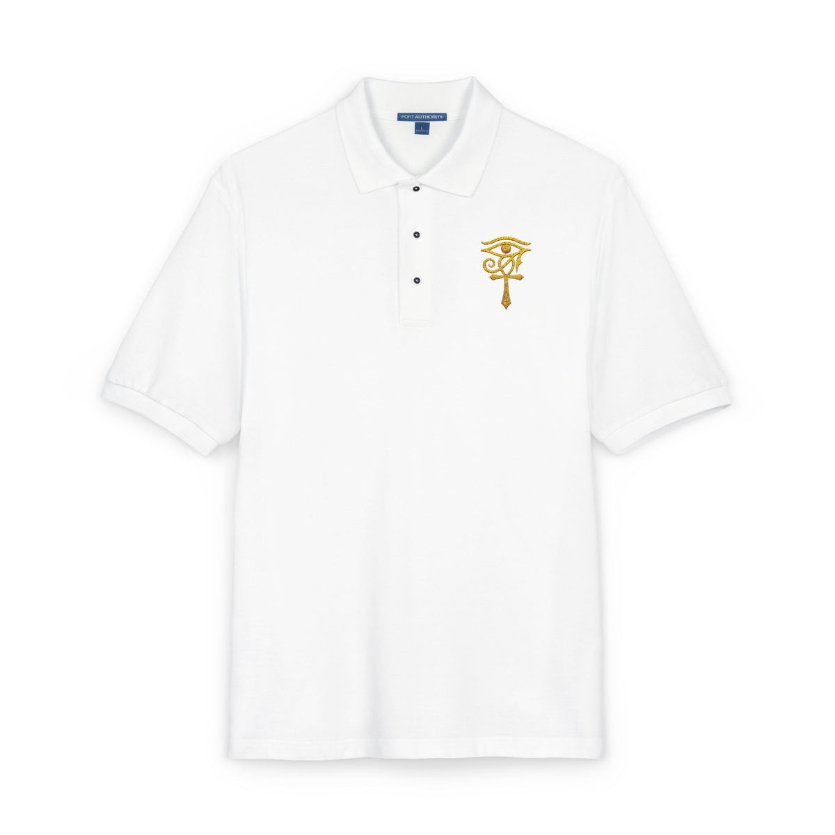 Unisex polo with gold Eye of Horus and ankh embroidery