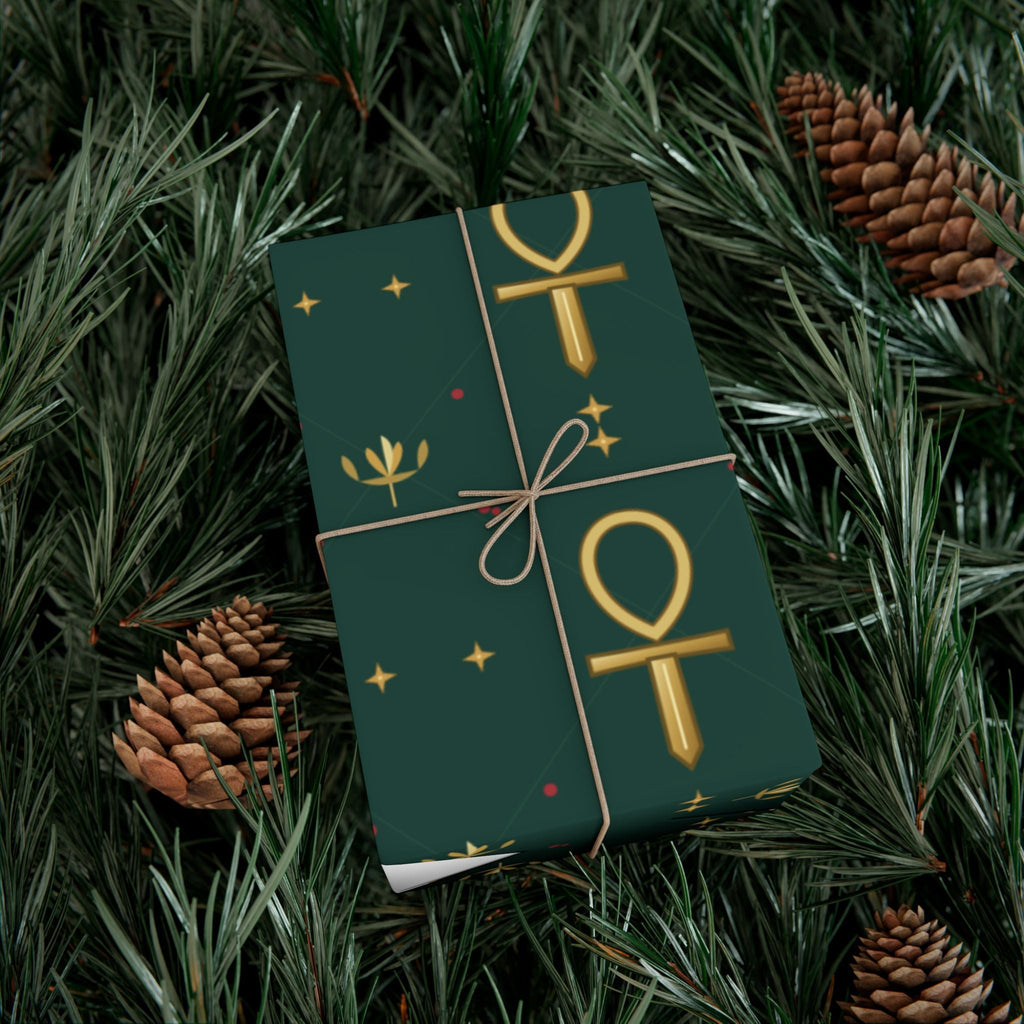 Golden Ankh Christmas Wrapping Paper | Egyptian Heritage Gift Wrap Printify