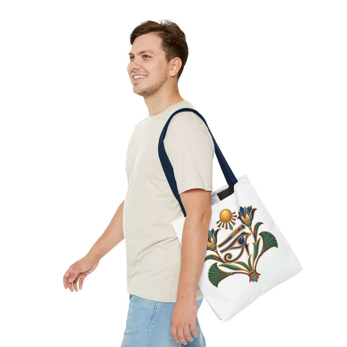 Eye of Horus and lotus Egyptian heritage all-over print tote bag