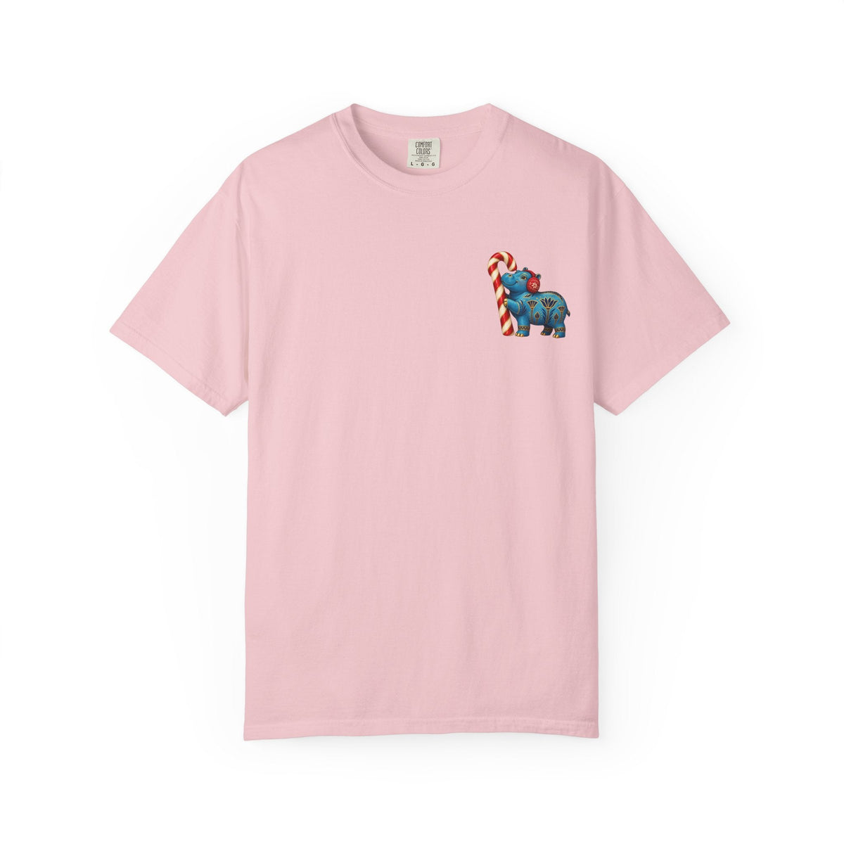 Blue Egyptian Hippo Christmas T-Shirt — Candy Cane Holiday Printify